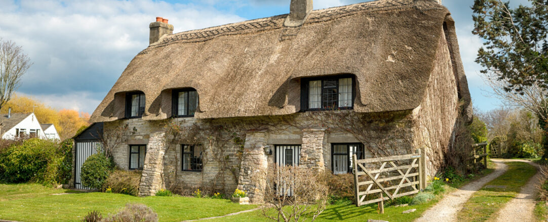 Beautiful thatched cottage at Corfe castle village on the Purbeck Hills in Dorset