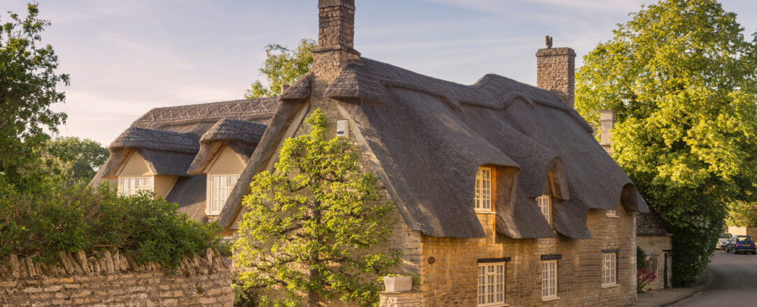 Thatched Cottage. Beautiful thatched cottage in a rural village, in Northamptonshire, England.